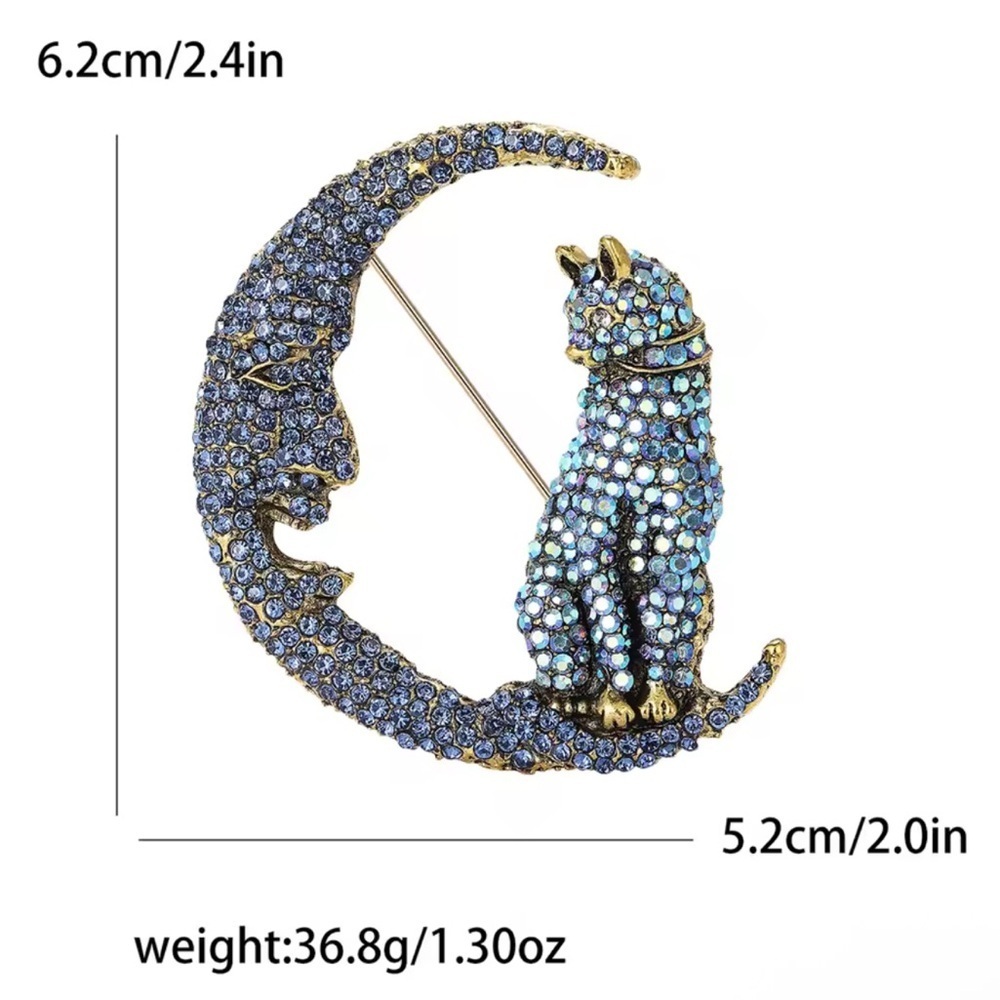 Moon Cat Crystal Brooch - Picture 8 of 10